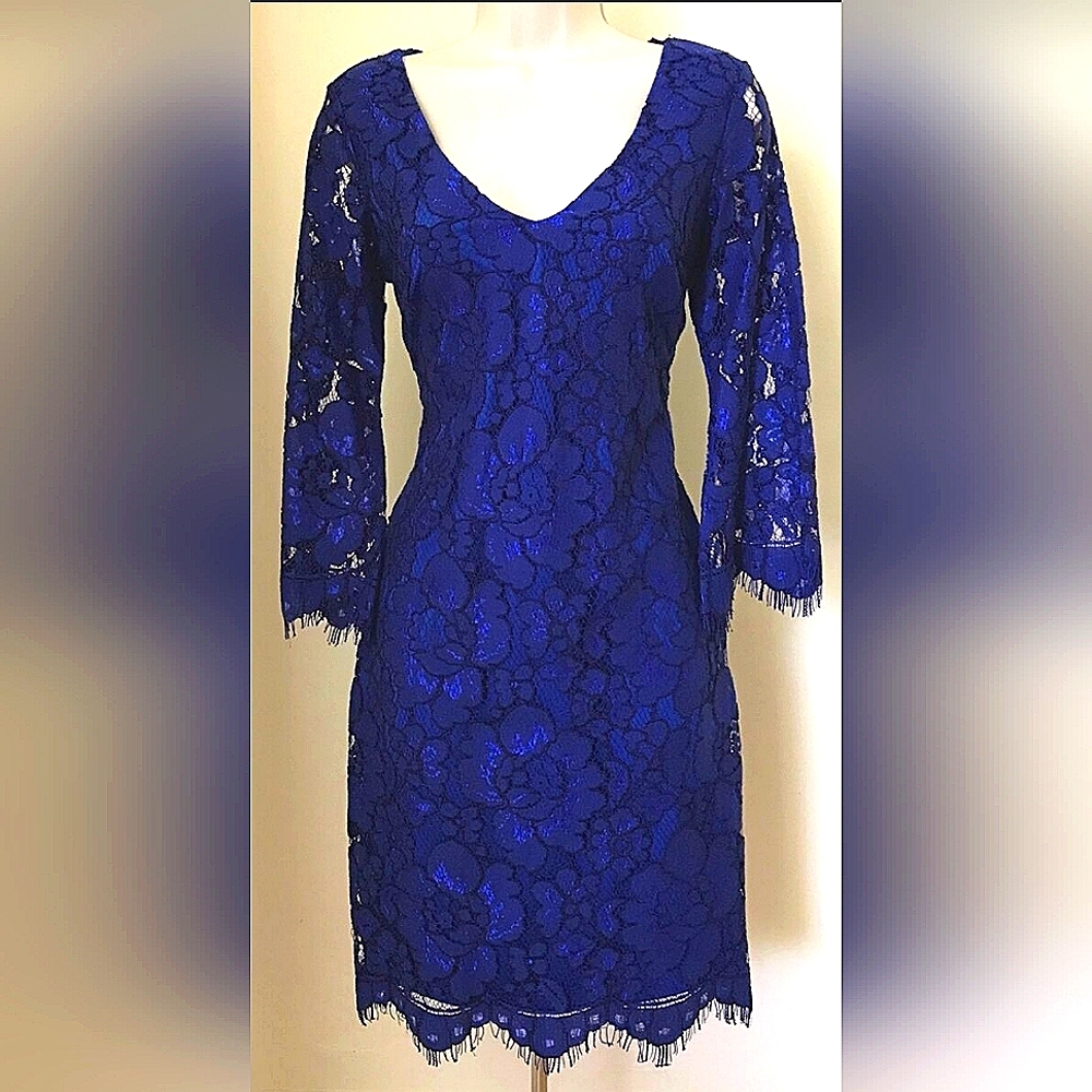 NEW Belle Badgley Mischka Designer Blue Lace Dress NWT Size 8